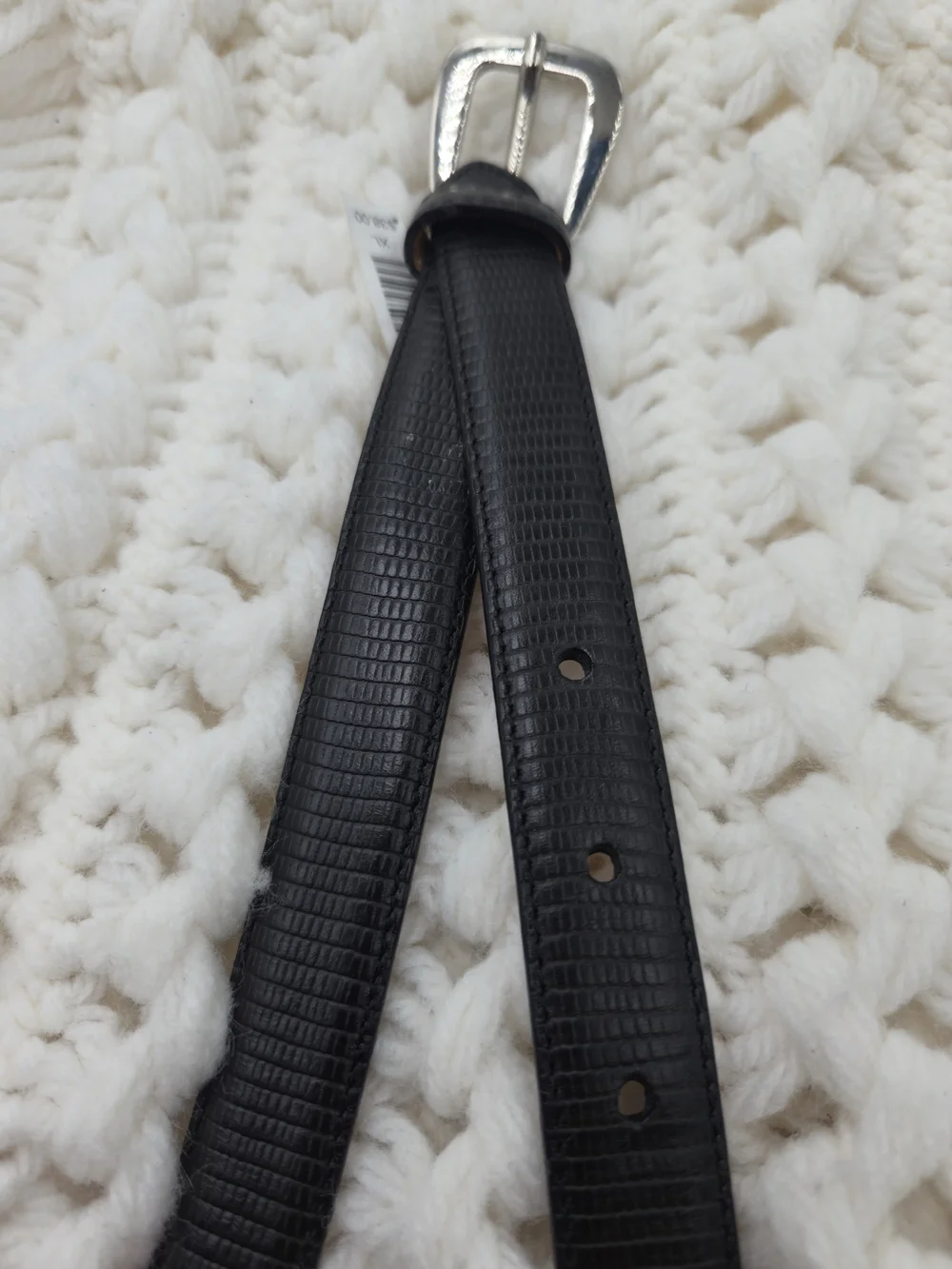 Talbots Black Textured Leather Belt with Silver Buckle